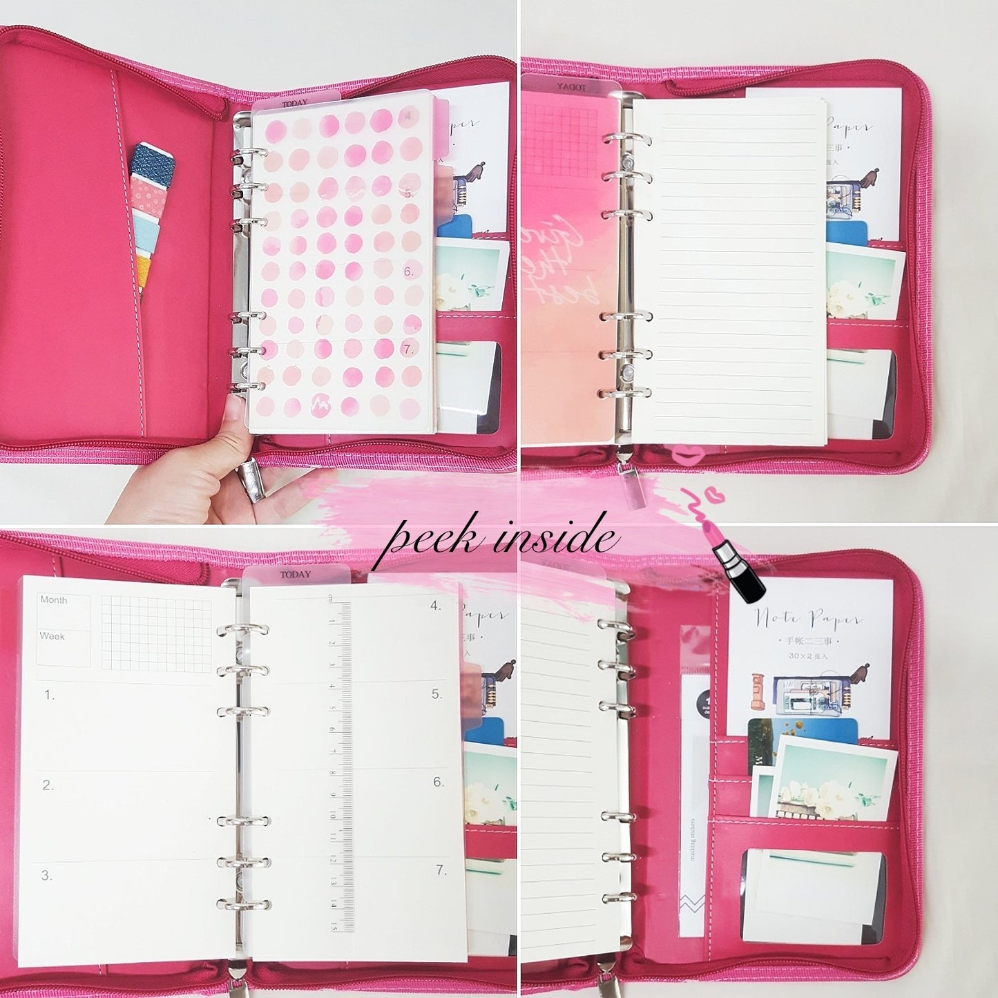 Pink Lady PU leather A6 Zipper Planner - Happiness Idea