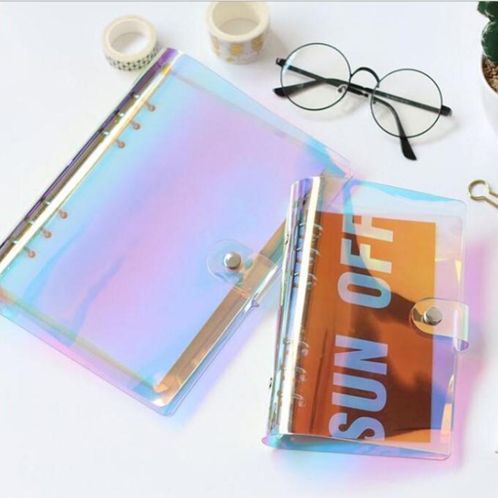 Soft PVC 6-Hole Ring Binder Rainbow Holographic Cover - Happiness Idea